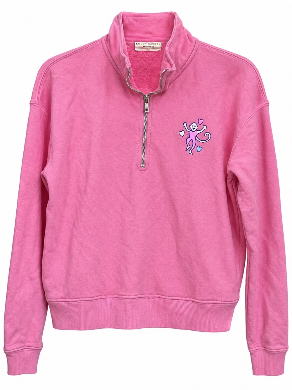 Roller Rabbit Pink Monkey Quarter Zip Fleece Pullover Sweatshirt